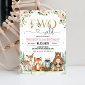 Twee Wilde Bos Meisje 2e Verjaardagsuitnodiging Kaart
