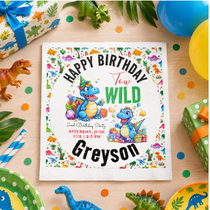 Twee Wilde Dino Feest Jongen Dinosaur 2e Verjaarda Servet
