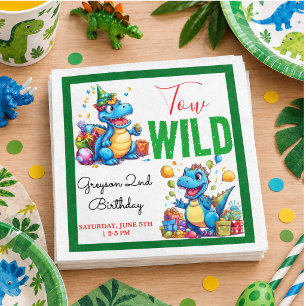 Twee Wilde Dino Feest Jongen Dinosaur 2e Verjaarda Servet