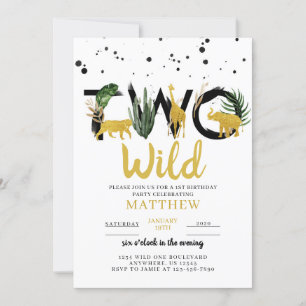 Twee wilde gouden safari-verjaardagsuitnodiging kaart