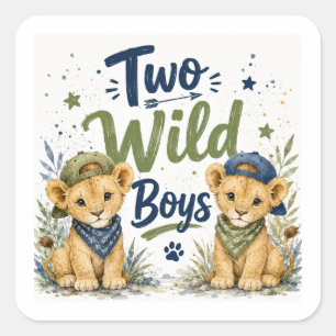 Twee Wilde Jongens Verjaardagsfeest Vierkante Sticker