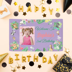 Twee Wilde Jungle Baby Dieren Meisje Foto Verjaard Spandoek