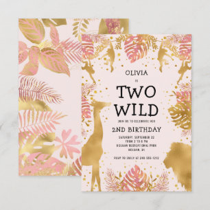 Twee wilde meisjes 2e verjaardag Roze Jungle Safar Kaart