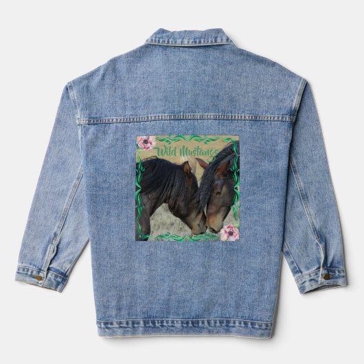 Twee wilde Mustangs die affectie denim jas tonen Denim Jacket (Achterkant)