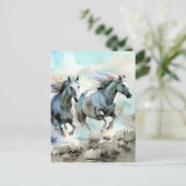 Twee wilde mustangs racen tegen de wind  briefkaart (Staand voorkant)