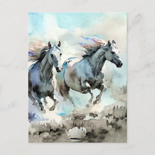 Twee wilde mustangs racen tegen de wind  briefkaart (Voorkant)