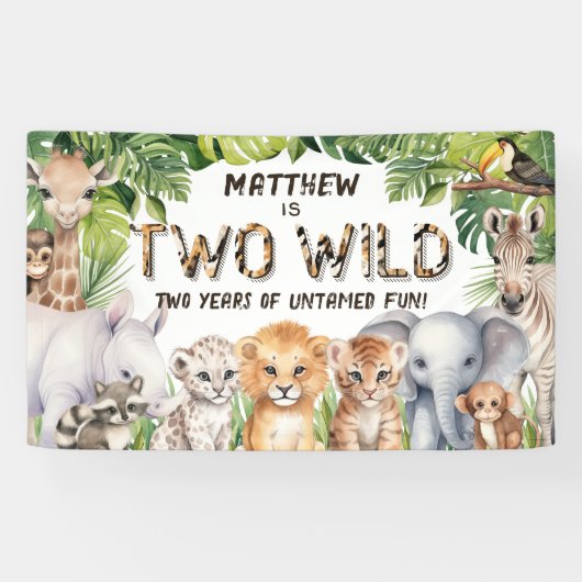 Twee wilde Oerwoud Dieren 2e verjaardagsachtergron Spandoek (Horizontaal)