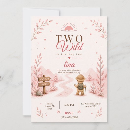 Twee Wilde Roze Boho Verjaardagsontwerp voor een O Kaart (Voorkant)