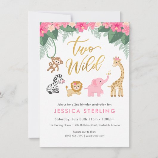 Twee Wilde - Roze Safari Girl's Tweede verjaardag Kaart (Voorkant)