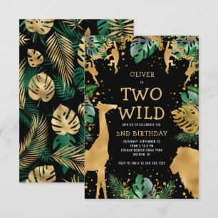 Twee Wilde Safari 2e Verjaardag Zwart Groen Goud Kaart
