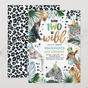 Twee Wilde Safari Dieren 2e Jongen Birthday Party Kaart