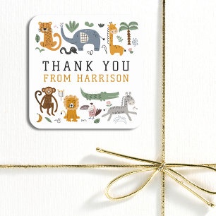 Twee Wilde Safari Dieren 2e Verjaardag Bedankt Vierkante Sticker