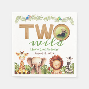 Twee Wilde Safari Dieren 2e Verjaardag Foto Hout Servet