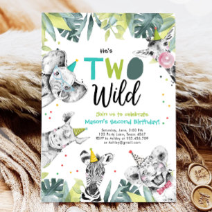 Twee wilde Safari Dieren Jongen Verjaardag uitnodi Kaart