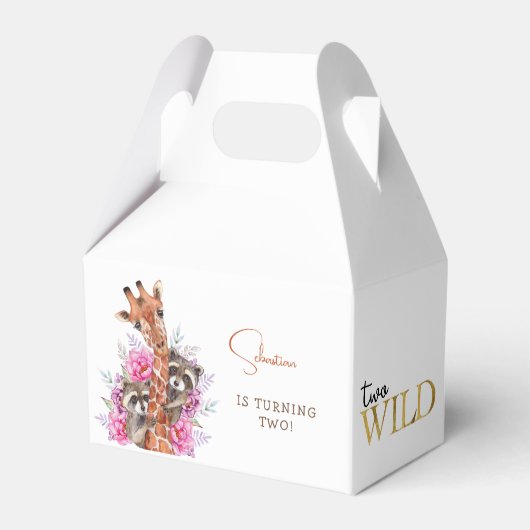 Twee wilde safari dieren kinderen verjaardagsfeest bedankdoosjes (Voorkant Zijde)