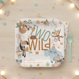 Twee wilde safari dieren kinderen verjaardagsfeest papieren bordje