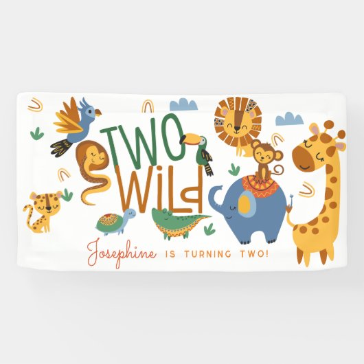 Twee wilde safari dieren kinderen verjaardagsfeest spandoek (Horizontaal)