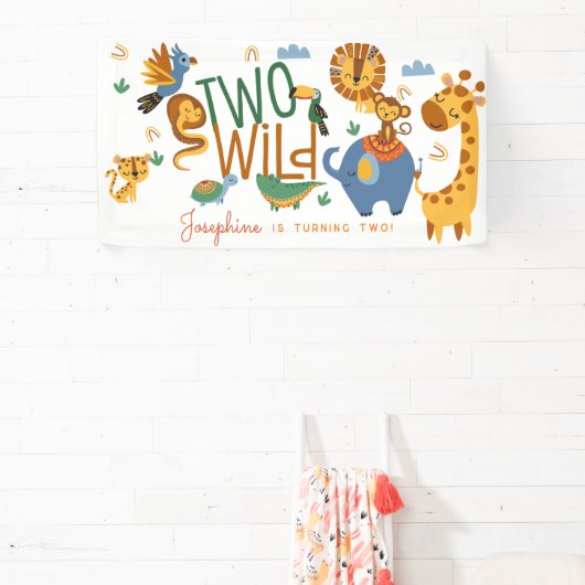 Twee wilde safari dieren kinderen verjaardagsfeest spandoek (Insitu)