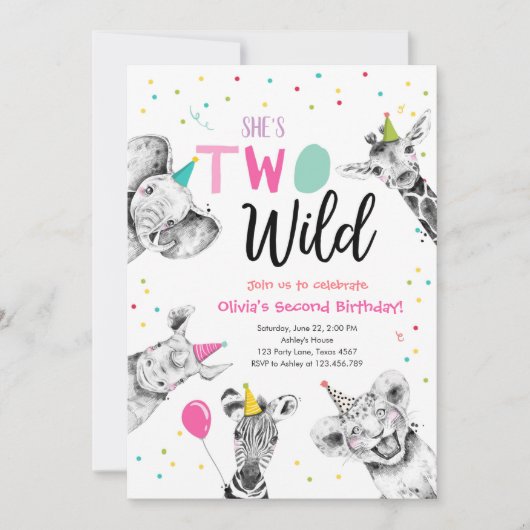 Twee wilde safari feestdieren tweede verjaardag kaart (Voorkant)