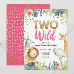 Twee wilde Safari Gold Girl Dieren Verjaardagsfees Kaart