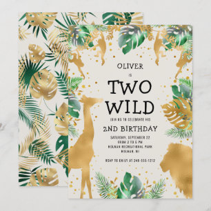 Twee Wilde Safari Groen Goud Ecru 2e Verjaardag Kaart