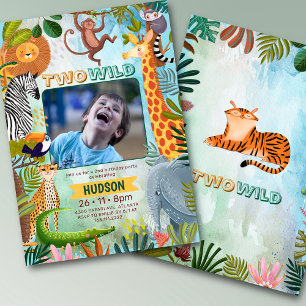 Twee wilde safari jungle dieren jongen verjaardags kaart
