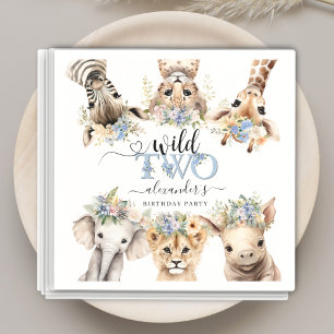 Twee Wilde Safari Jungle Jongen 2e Verjaardag Serv Servet