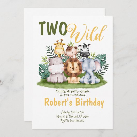 Twee wilde Safari Kids verjaardagsuitnodiging Kaart (Voorkant / Achterkant)