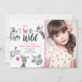 Twee wilde Safari Party Dieren Tweede Verjaardag I Kaart (Voorkant)