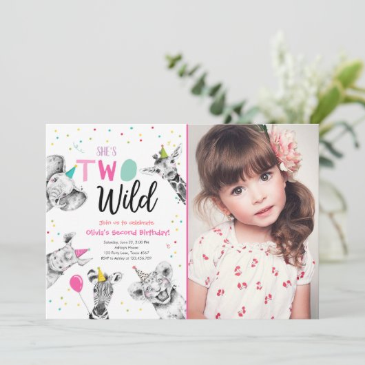 Twee wilde Safari Party Dieren Tweede Verjaardag I Kaart (Staand voorkant)