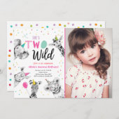 Twee wilde Safari Party Dieren Tweede Verjaardag I Kaart (Voorkant / Achterkant)