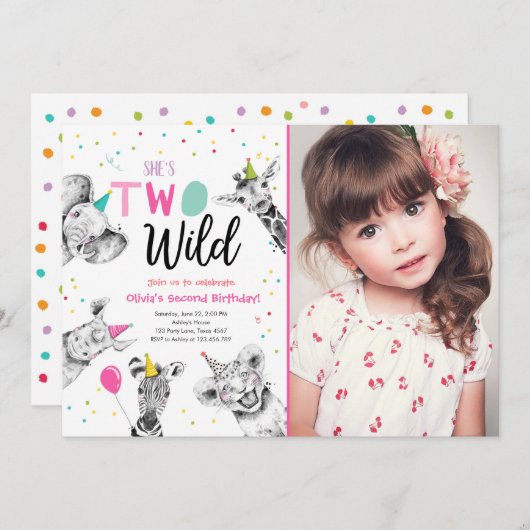 Twee wilde Safari Party Dieren Tweede Verjaardag I Kaart (Voorkant / Achterkant)