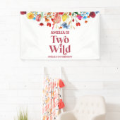Twee Wilde Wildbloem Tweede 2e Verjaardagsfeestje Spandoek (Insitu)