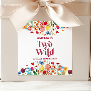 Twee wilde wilde bloem tweede 2e verjaardagsfeestj vierkante sticker