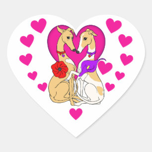 Twee windhonden roze hart en bloemen sticker