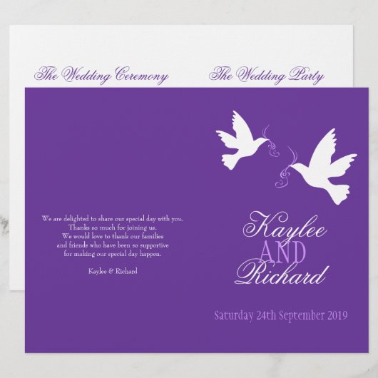 Twee witte doven paarse ribbenweddenschap (Voorkant / Achterkant)