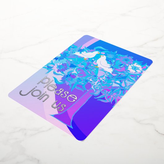 Twee witte duiven Art Deco stijl Folie Uitnodiging (Gedraaid)