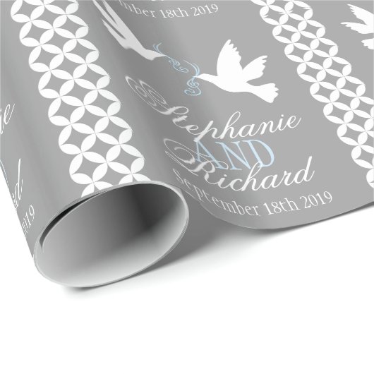 Twee witte duiven, grijs bruiloft cadeau voor verp cadeaupapier (Rol Hoek)
