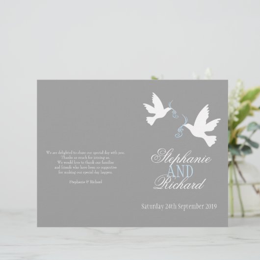 Twee witte duiven grijze blauwe ribbon Wedding Pro (Staand voorkant)