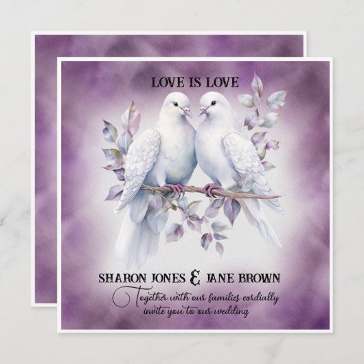 Twee witte duiven lesbische bruiloft kaart (Voorkant / Achterkant)