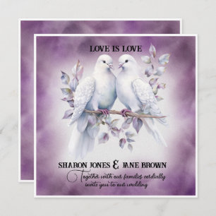 Twee witte duiven lesbische bruiloft kaart