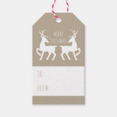Twee witte feestjes op beige kleurenkerstmis cadeaulabel (Voorkant)