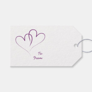 Twee witte harten met elkaar verbonden - bisschop cadeaulabel