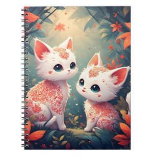 Twee witte katjes in een magisch bos notitieboek
