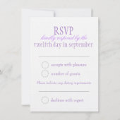 Twee witte liefdesvogels paarse formele trouw-RSVP Kaart (Achterkant)