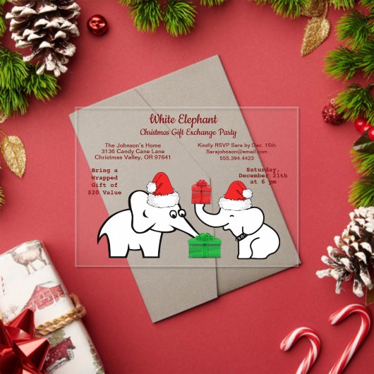 Twee witte olifant kerstdiamant patroon acryl uitnodigingen (Insity (Feestdagen))