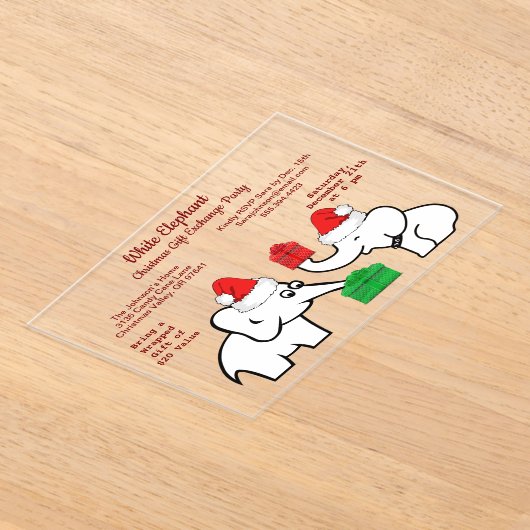 Twee witte olifant kerstdiamant patroon acryl uitnodigingen (Laagn)