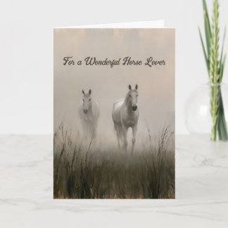 Twee witte paarden in een nevelige weide-schilderi kaart