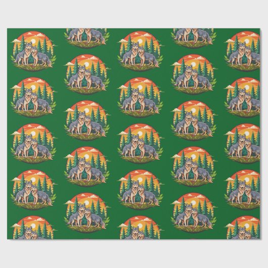 Twee wolven cadeaupapier (Vlak)