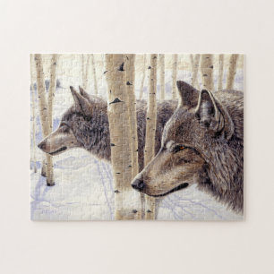 Twee wolven jagen in de winter sneeuw acryl schild legpuzzel